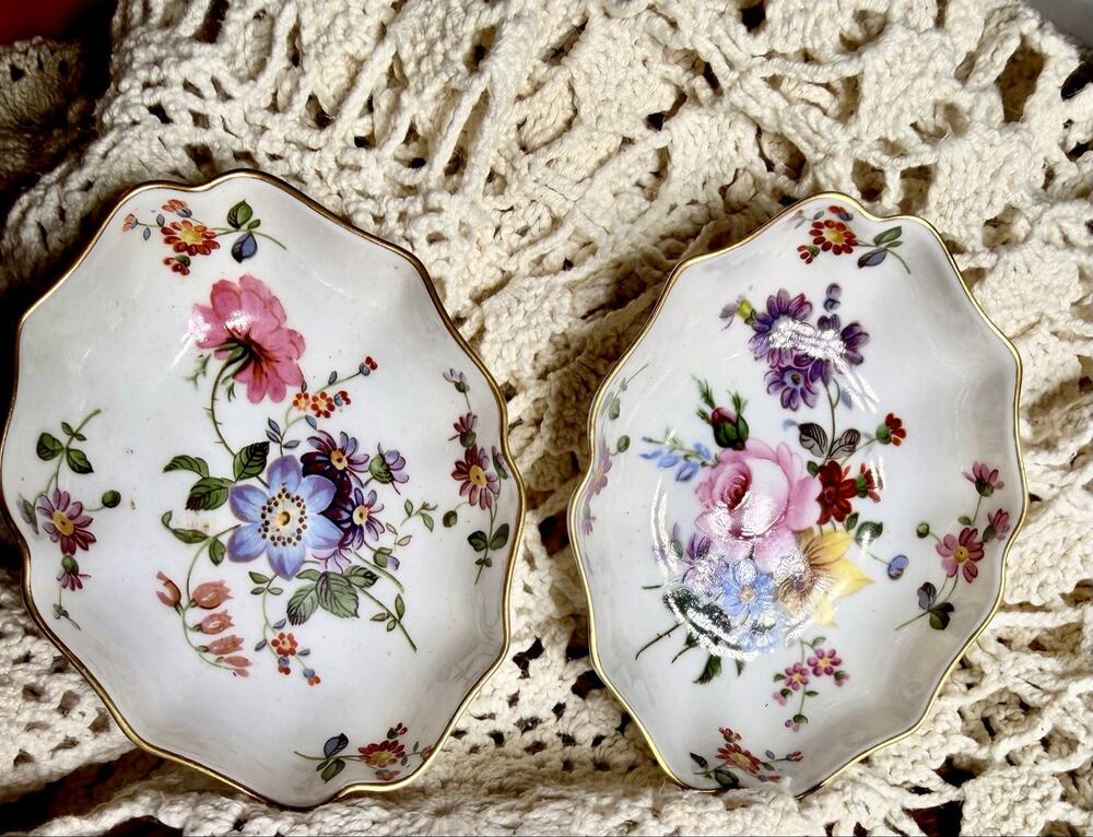 2 porcelain oval dishes Vintage Royal Crown Derby Fine Bone China Floral